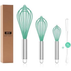 OYV Teal Silicone Whisk, Professional Silicone Whisks For Cooking Non Scratch, Stainless Steel & Silicone Wisk,Plastic Rubber Whisk Tool for Nonstick Cookware Pans, Silicon Wisks Set of 2, Aqua