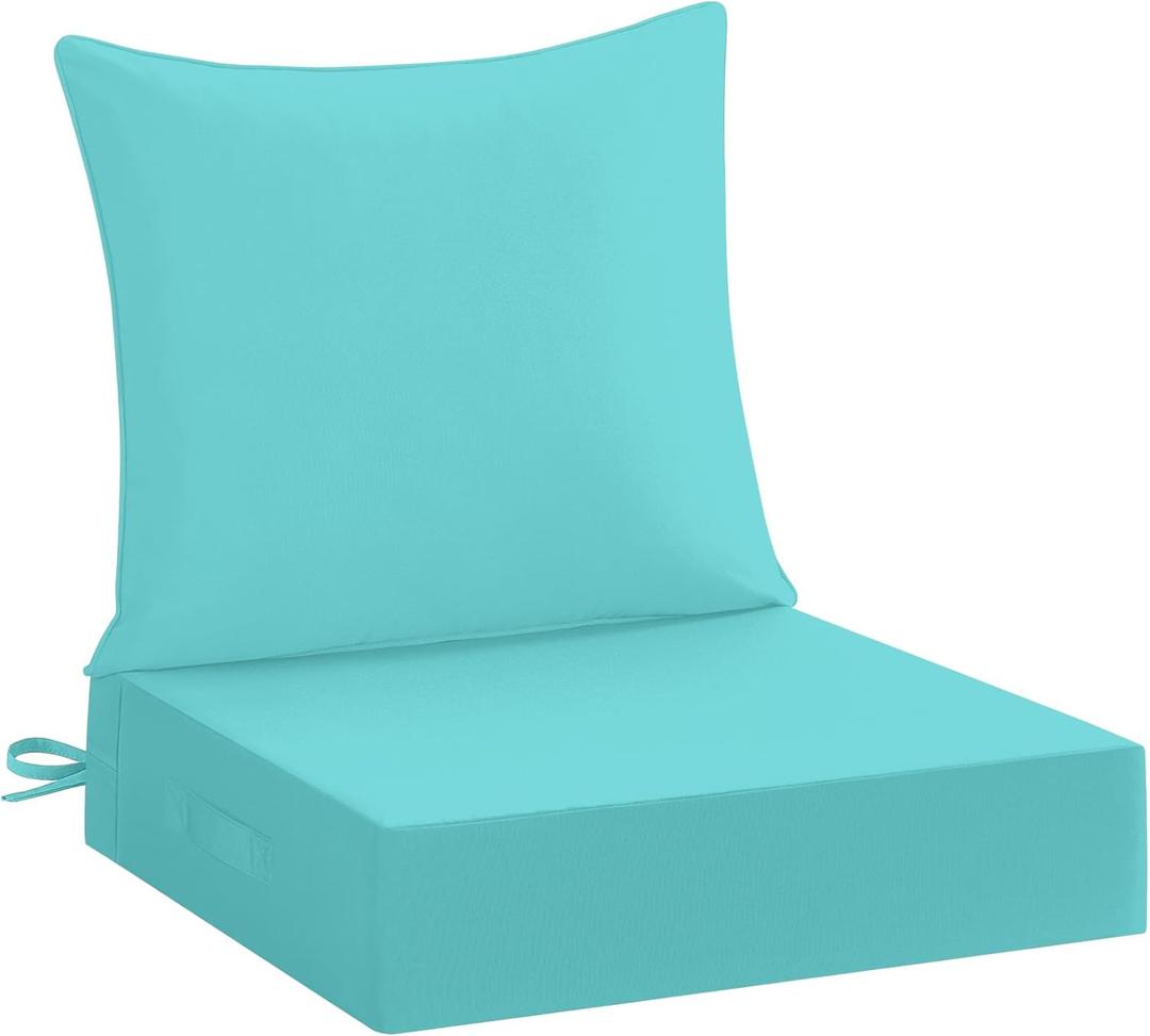downluxe 24x24 Outdoor Chair Cushions, Waterproof Fade Resistant Patio Furniture Cushions with Handle & Removable Cover, Deep Seat Outdoor Cushions for Sofa, Couch and Patio Chairs, Teal