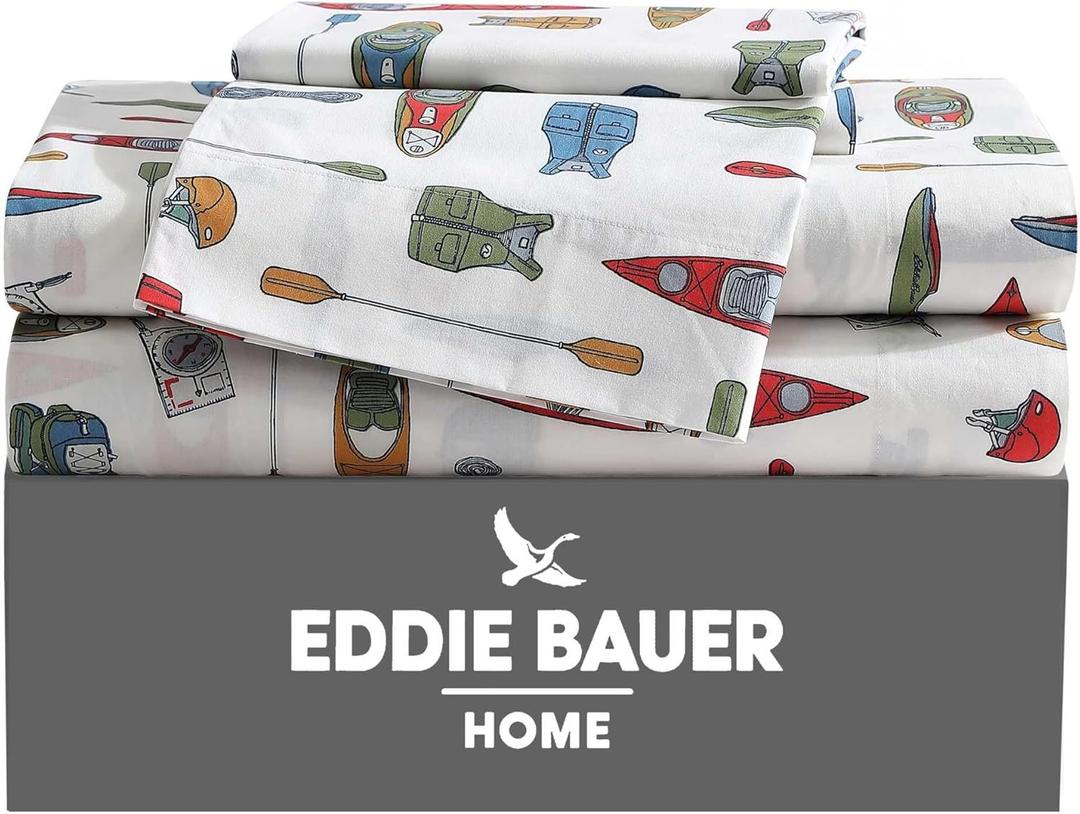 Eddie Bauer - Twin Sheet Set, Cotton Percale Bed Sheets, Crisp & Cool, Ideal Dorm Essentials (Kayak Adventure, Twin)