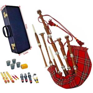 Premium Quality Scottish Great Highland Bagpipes Natural Finish Silver Mounts Royal Stewart Cover with Hard Case Tutor Book Reeds
