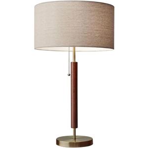 Adesso 3376-15 Hamilton Table Lamp, 26.25 in, 100W Incandescent/26W CFL, Walnut Eucalyptus Wood/Antique Brass, 1 Modern Lamp, Brown
