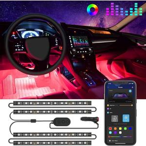 Govee Car LED Lights, Smart Car Interior Lights with App Control, RGB Lights with DIY Mode and Music Mode, 2 Lines Design LED Lights for Cars with Car Charger, 12V