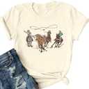 Retro Rodeo Shirt Women Cowgirl Bleached T Shirt Western Cowboy Rodeo Outfit Country Music Tee Short Sleeve Top, XL