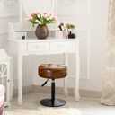 LUE BONA Adjustable Vanity Stool, 360Swivel Vanity Chair for Makeup Room, Brown Stool Chair for Vanity, Small Faux Leather Vanity Stools for Bathroom, Living Room