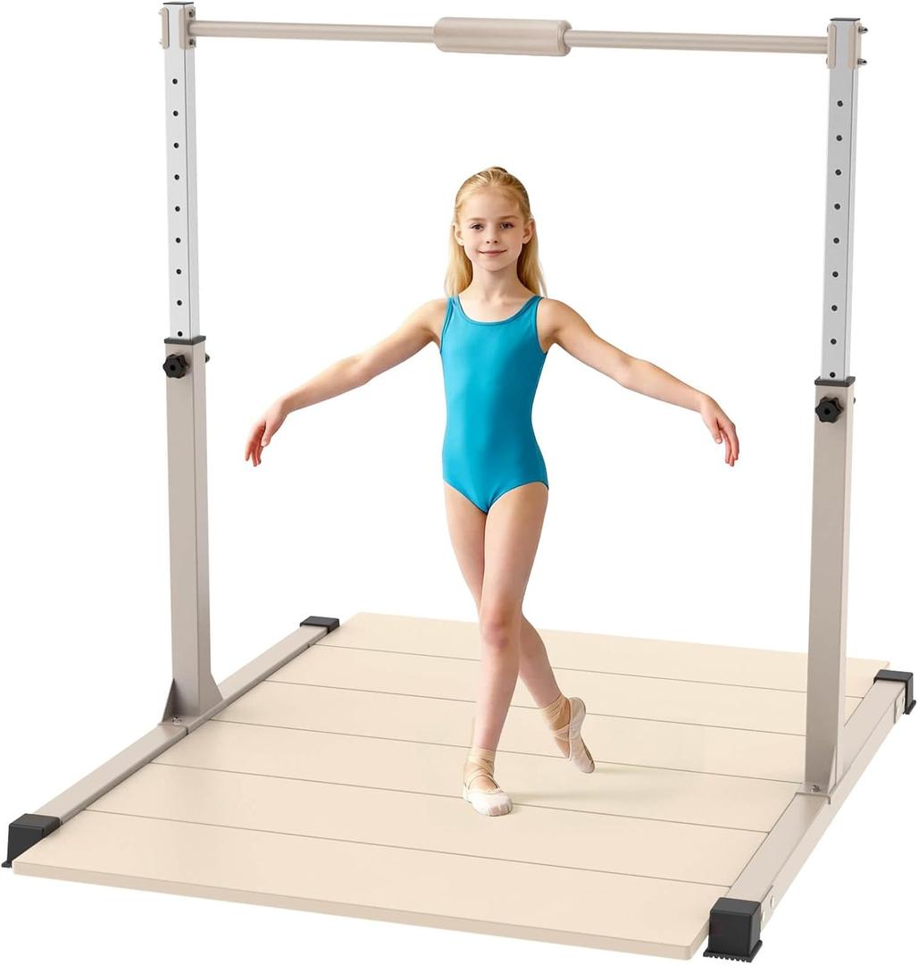 Gymnastics Bar, 5FT Gymnastics Bars for Kids at Home, 10-Level Adjustable Horizontal bar for Kids Ages 3-15, Easy Assembly Gymnastic Equipment for Indoor/Outdoor Use with Foam Pad