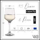 Vikko 9.5 Ounce Wine Glasses | Beautifully Shaped  Thick and Durable Construction  For Parties, Entertaining, and Everyday Use  Dishwasher Safe  Set of 6 Clear Glass Wine Glasses  2.4 Diameter x