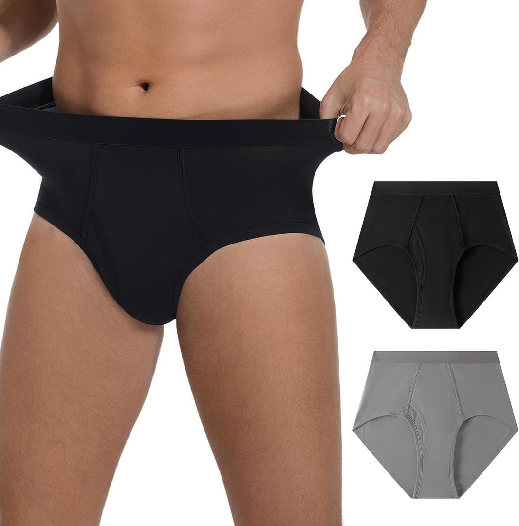 GRESTU Men's Incontinence high-Waisted Underwear Washable 2-Pack, Excellent Absorbency, Leakproof, Breathable Cotton Briefs, L