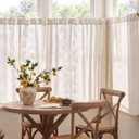 jinchan Belrose Linen Floral Cafe Curtains 54 Inch Length Embroidered Farmhouse Curtains for Kitchen Bedroom Bathroom Small Windows Curtain Set Light Filtering 2 Panels Ivory