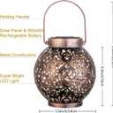2 Pack Outdoor Solar Hanging Lantern Lights Metal LED Decorative Lamp for Garden Patio Courtyard Lawn and Table with Hollowed-Out Design (Bronze)