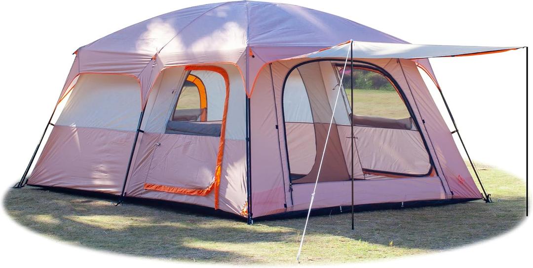 KTT Extra Large Tent 12 Person(Style-B),Family Cabin Tents,2 Rooms,3 Doors and 3 Windows with Mesh,Straight Wall,Waterproof,Double Layer,Big Tent for Outdoor,Picnic,Camping,Family Gathering