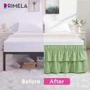 RIMELA Ruffle Bed Skirt Light Green Queen 18 Inch Drop, Elastic Wrap Around Bed Skirting Queen Size, Easy to Install Dust Ruffle, Machine Washable Soft Fabric, Multi Ruffle Bedskirt