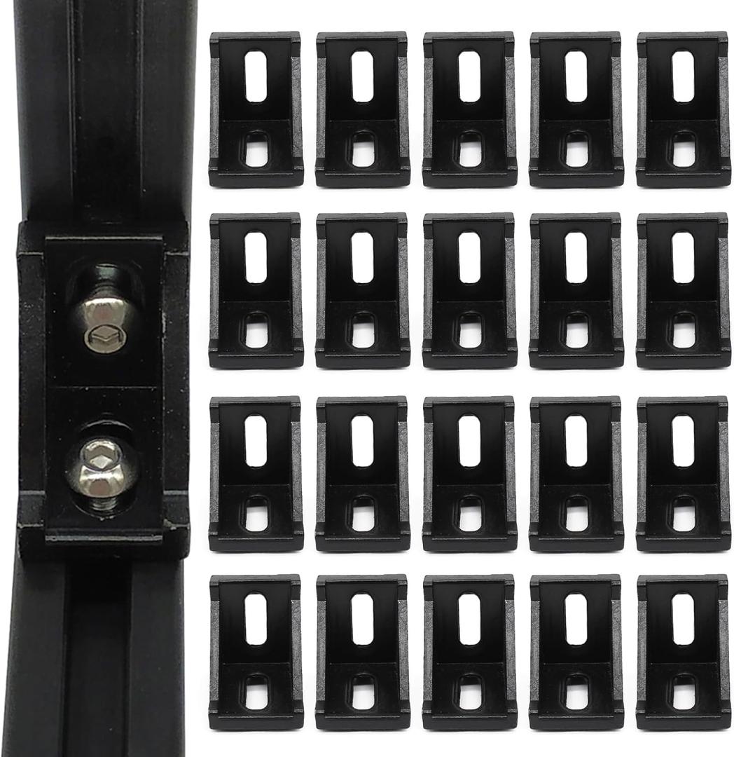 20Pcs Black 10 Series Extrusion Brackets 1" x 1" 1010 Aluminum Extrusion Profiles Fastener T-Solt Connector for 10 Series Extru Profiles