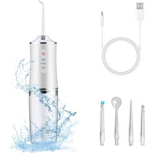 Electric Water Flosser Cordless for Teeth 3 Modes 4 Jet Tips Cleaning and Flossing Water Dental Portable Floss Irrigator Oral Water Flossed Rechargeable Tonsil Stone Travel Adults Birthday Gift (White)