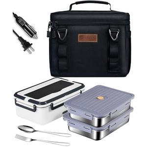 FanFanOK Electric Lunch Box Food Heater 80W Heated LunchBoxes for Adults Work/Car/Truck/Home, 1.8L Portable Food Warmer Heating Lunchbox with Insulated Lunch Bag 12V 24V 110V