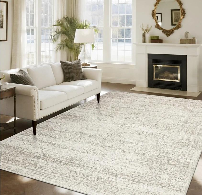 Washable Rugs 8x10 Area Rugs for Living Room,Ultra Soft Faux Wool Retro Rugs for Bedroom,Dining Room,Non Slip&Non-Shedding Low Pile Vintage Print Rug Indoor Large Carpets for Home Office Decor