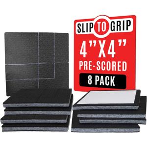 SlipToGrip Non Slip Furniture Gripper Pads | Non Skid Surface Pads Stop Sliding | Pre-Scored Multi Pack with 3/8" Felt Core (8 Pads) | Create Custom Sizes 4", 2", 1" | Anti Slip Rubber Protects Floors