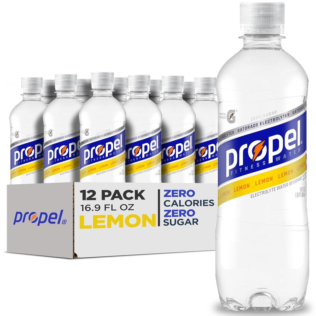 Propel Electrolyte Enhanced Water Sports Drink, Lemon Flavored Water, Zero Calorie & Zero Sugar Hydration with Electrolytes and Vitamins C & E, 16.9 fl oz Bottles (12 Pack)