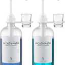 Glass Mouthwash Dispensers with Cup Holders and Pumps, 16 Oz Rustic Boho Mouthwash Dispensers for Bathroom Farmhouse Decor - 2 Pack Clear