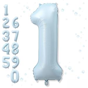 2 x Big Number 1 Balloons, Light Matte Sky Blue Foil 1 Balloon Numbers 40 Inch, Giant 1st Birthday Party Decor, Baby Powder Blue Mylar Helium One Balloon for Boys Girls Baby Shower Anniversary Decorations