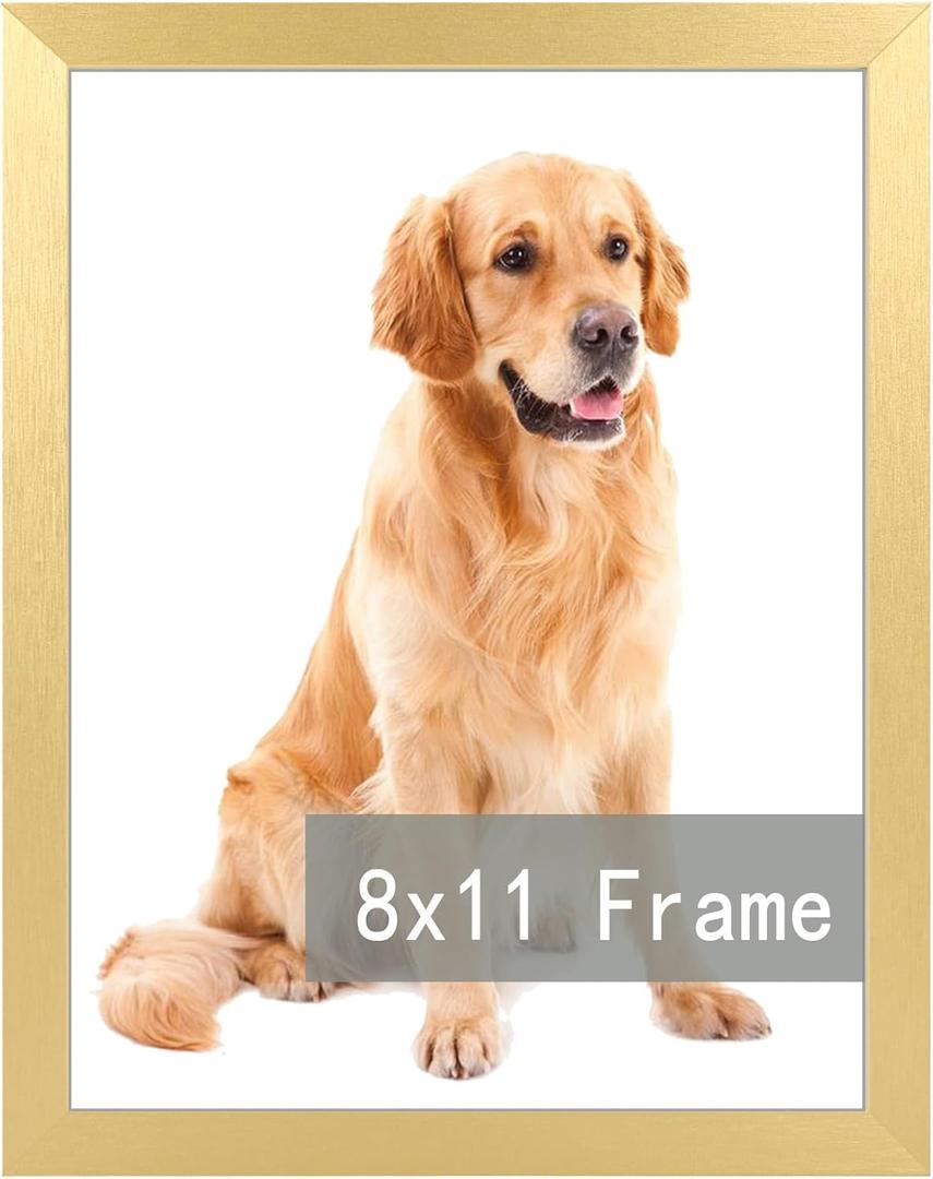 RUN HELIX 8x11 Picture Frame Gold for Wall Hanging or Tabletop- Wall Mounting Horizontally or Vertically, 8 x 11 Wall Gallery Poster Photo Frame for 8 by 11 Photo, Gold