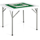 Goplus Classic Foldable Mahjong Table, 35' Square Green, 4 Cup Holders & 4 Chip Grooves, Foldable for Adults Domino Game, Camping