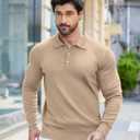 COOFANDY Mens Knit Polo Shirts Casual Long Sleeve Classic Polo Shirts Button Down Golf Shirts (Brown, L)