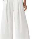 Willit Women's Linen Pants Wide Leg Casual Beach Summer Pants Palazzo Lounge Pants with Pockets (White, XL)