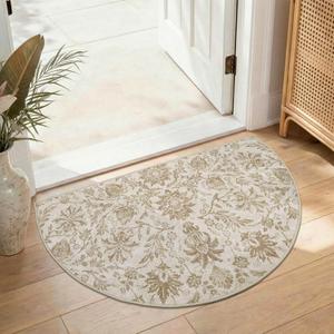 jinchan Torino Floral Entryway Rug 2x3 Half Circle Area Rug Washable Vintage Classic Indoor Half Moon Doormat Lightweight Soft Small Non-Slip Semi Circle Carpet for Kitchen Laundry Room Bathroom Taupe