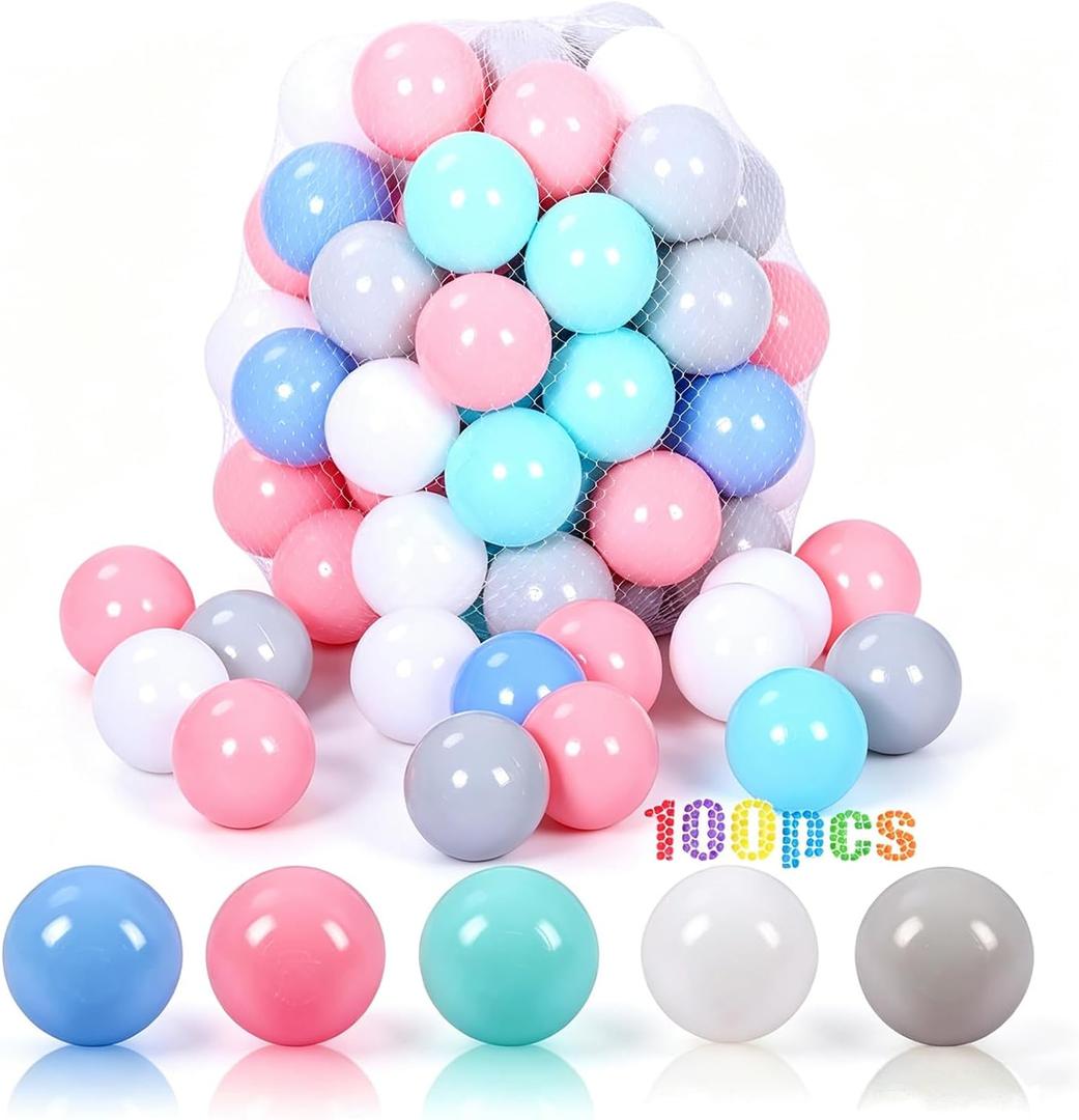 LANGXUN 100 Soft Plastic Ball Pit Balls for Kids, Gift for Baby Toddler Birthday Christmas, Ball Pit Play Tent, Baby Kiddie Pool Water Toys, Party Decoration, 2.2"