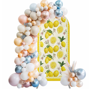 Arch Backdrop Cover 219x122cm Floral Lemon Arch Backdrop Stretch Fabric Yellow Summer Fruit Photo Background Arch Covers for Wedding Party Birthday Ceremony Banquet Decorations Balloon Arches