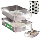 Stainless Steel Sifting Litter Box for Clumping Clay Litter, Large Metal Sifting Litter Pan with Litter Storage Bag,Easy Cleaning-17.7 ''Lx 13.8''W x 6''H
