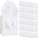 Qilery 50 Pcs Wedding Paper Gift Bags Bulk with Tissue Paper Small Gift Bags with Handle and Tags for Birthday Wedding Mothers' Day Party Business(White,4.7 x 2.4 x 3.9'')