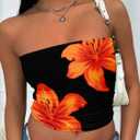 SweatyRocks Women's Y2k Floral Tube Tops Strapless Bandeau Cropped Tops Shirts Clubwear (S)
