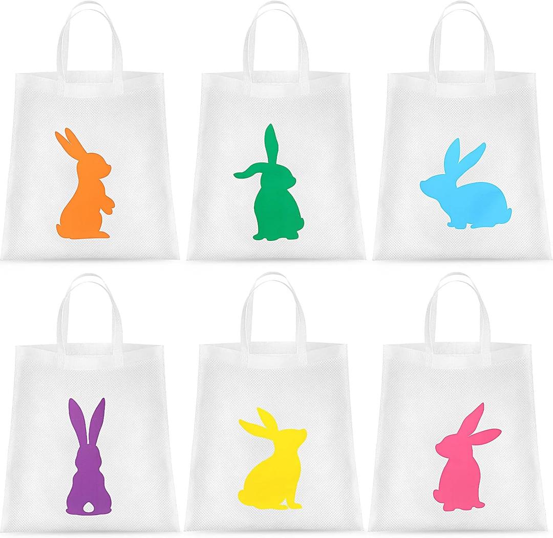 60 Pcs Easter Bags Large Bunny Tote Bulk Eggs Hunt Bags 15" x 16" Reusable Colorful Non Woven Tote for Gifts Goodies Party Favors