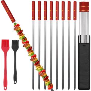 Fengzhe Kabob Skewers,23 Inch Long x 0.5 Inch Wide, Metal Stainless Steel BBQ Skewer with Wooden Handle for Shish Kebab,Turkish Grills,Koubideh,Brazilian BBQ - Durable & Reusable, 8 Set+ 2 Brushes Fengzhe Kabob Skewers,23 Inch Long x 0.5 Inch Wide, Metal Stainless Steel BBQ Skewer with Wooden Handle for Shish Kebab,Turkish Grills,Koubideh,Brazilian BBQ - Durable & Reusable, 8 Set+ 2 Brushes