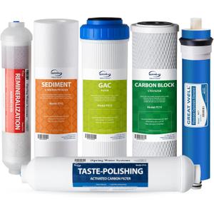 iSpring F6K75 NSF Certified Replacement Under-Sink Water Filters, 6-Stage Reverse Osmosis RO Water Filtration Systems with Alkaline Mineral Filter, 6-months Replacement Supply Set, 4 Count (Pack of 1)
