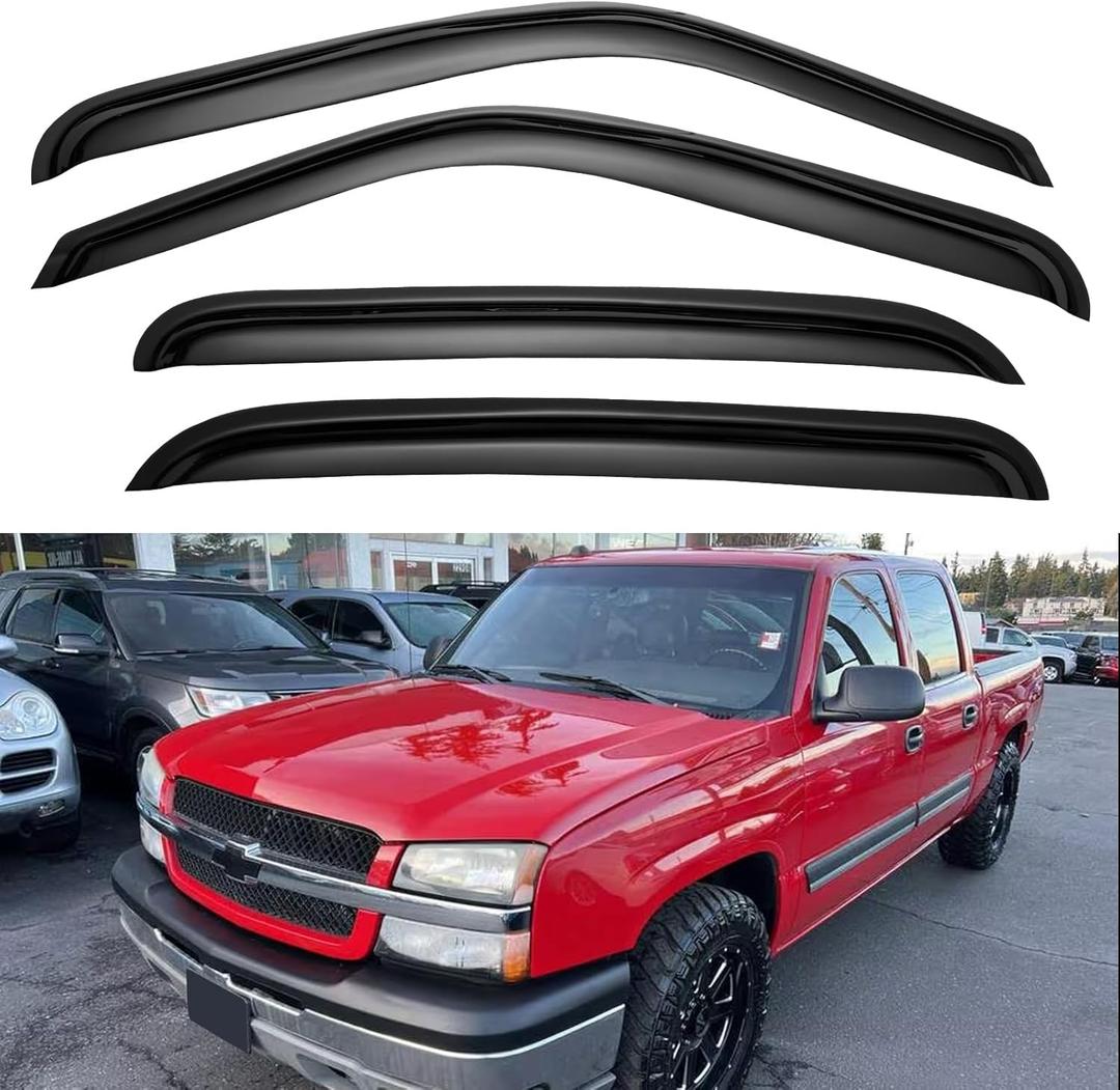 Window Visors Rain Guards for 2001-2007 Chevy Silverado/GMC Sierra, Window Vent Wind Deflectors Visors Shades for 2000-2006 Suburban/Yukon XL, 2002-2006 Avalanche/Cadillac Escalade - Crew Cab