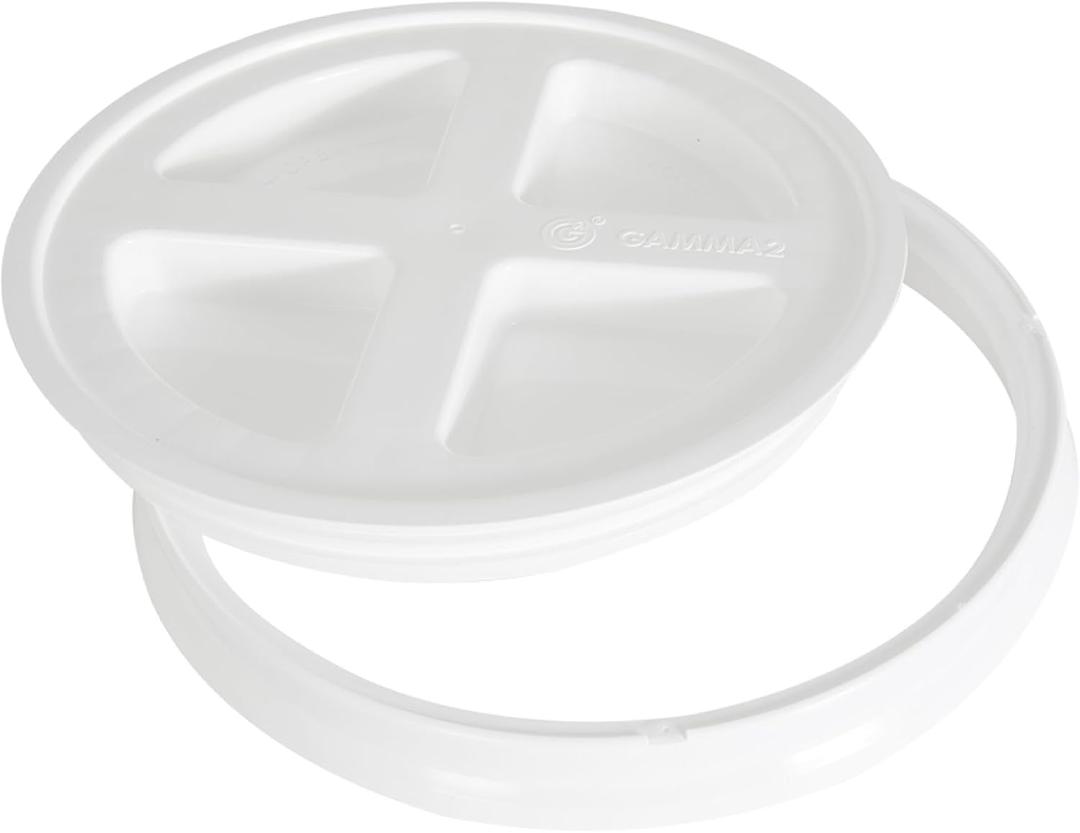Gamma2 Seal Lid - Pet Food Storage Container Lids - Fits 3.5, 5, 6, & 7 Gallon Buckets, White, 4122E, Made in USA, Fits a 3.5 to 7 Gallon 