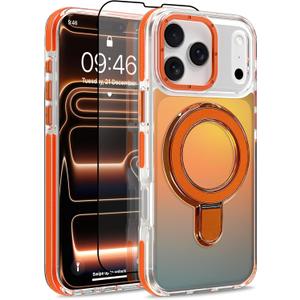 Magnetic Fit for iPhone 17 Pro Max Case with Stand, Orange | [Compatible with Magsafe] [Fashion Fluorescent Design] [1 Screen Protector] Slim Translucent Matte Phone Case 6.9" 2025