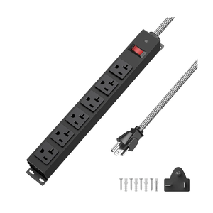 HEZI 20 Amp Power Strip with 5-20P/T- Plug, Heavy Duty High Amp Metal Surge Protector, Mountable Industrial Power Strip with 6AC Outlets(5-20R) and Circuit Breaker, 6FT 12AWG Extension Cord