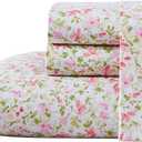 Laura Ashley - Twin Sheets, Cotton Percale Bedding Set, Lightweight & Breathable Home Decor, Dorm Room Essentials (Norella Pink, Twin)