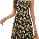 GUBERRY Women's Summer Dress with Pocket Elastic Shoulder V-Waistline Square Neck Mini Cute Floral Sundresses (Black, XL)