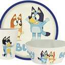 Zak Designs Bluey Kids Dinnerware Set 3 Pieces, Durable and Sustainable Melamine Bamboo Plate, Bowl, and Tumbler are Perfect For Dinner Time With Family (Bluey, Bingo, Bandit, Chilli)