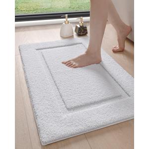 DEXI Bathroom Rugs 24x16, Washable Non Slip Bath Mat for Shower Floor, Absorbent Quick Dry Bathmat with Rubber Backing, Ultra Soft Plush Carpet for Tub, White
