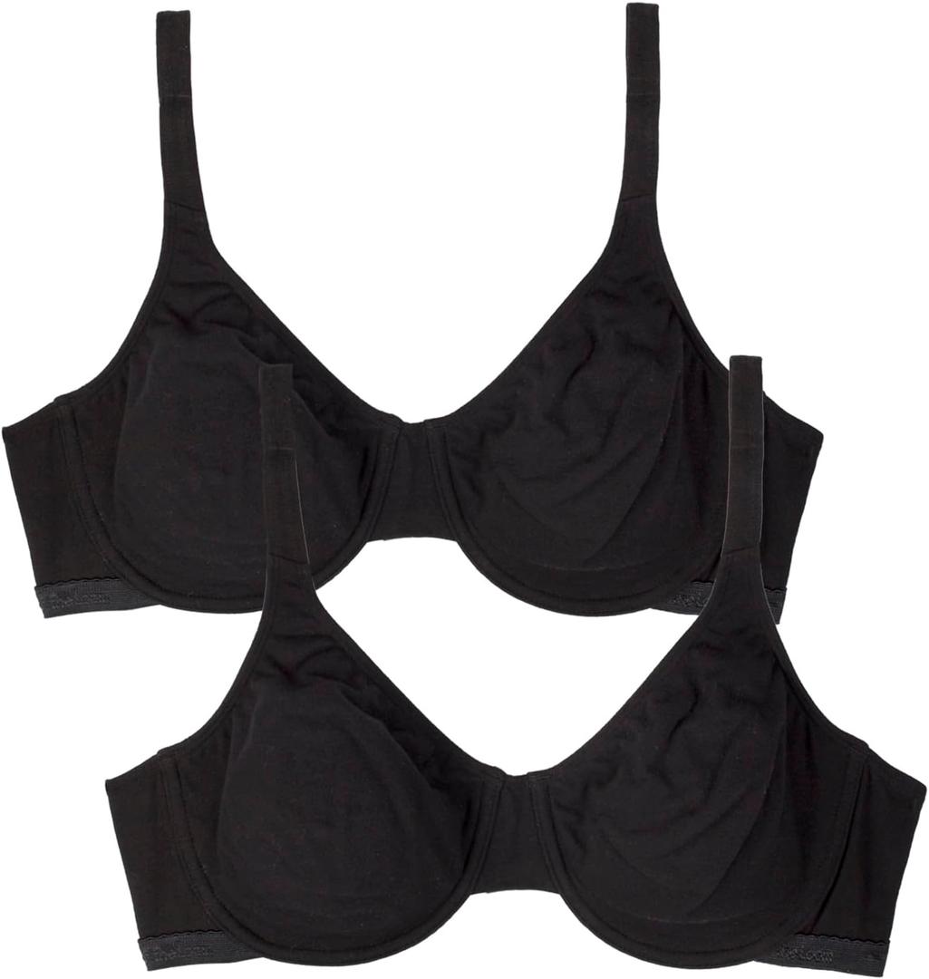 Fruit of the Loom Women's Unlined Underwire Bra - Cotton & Spandex Blend for Natural Shape and Flexibility (36D, Black Hue/Black Hue)