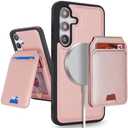 SailorTech for Samsung Galaxy S24 case with Credit Card Holder mag Safe, for Galaxy S24 Phone Leather Case Wallet for Women Compatible mag Safe Wallet Detachable 2-in-1 for Men-Pink
