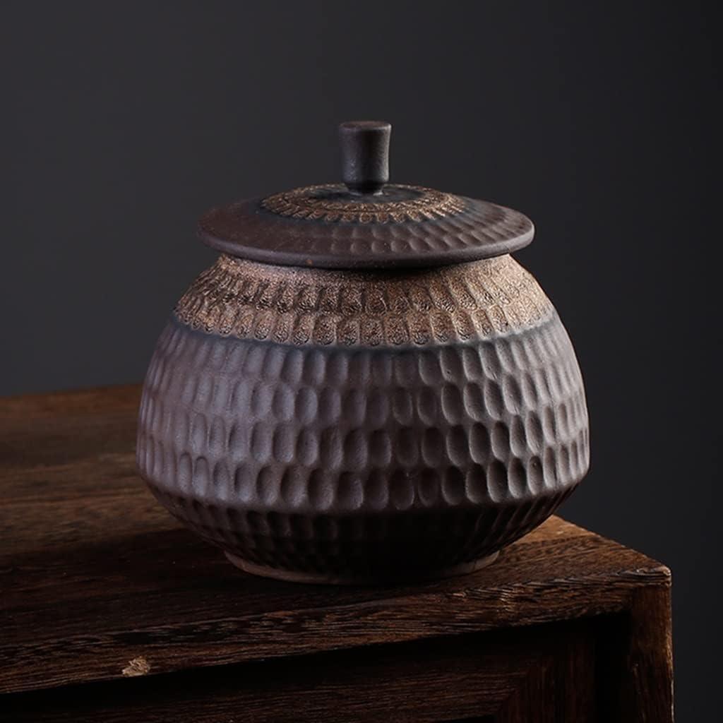 TEMKIN Vintage Pottery Chinese Little Tea Storage Jar with Airtight Lid, Chinese Porcelain Loose Tea Tins Cans Tea Caddy Brown & Champagne Gold For Sugar & Cereal Jars