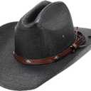 Straw Cowboy Hat for Men Women, 4.1 inches Shapeable Wide Brim with Cattleman Crease, Western Cowgirl Sun Hat for Outdoor (Black)