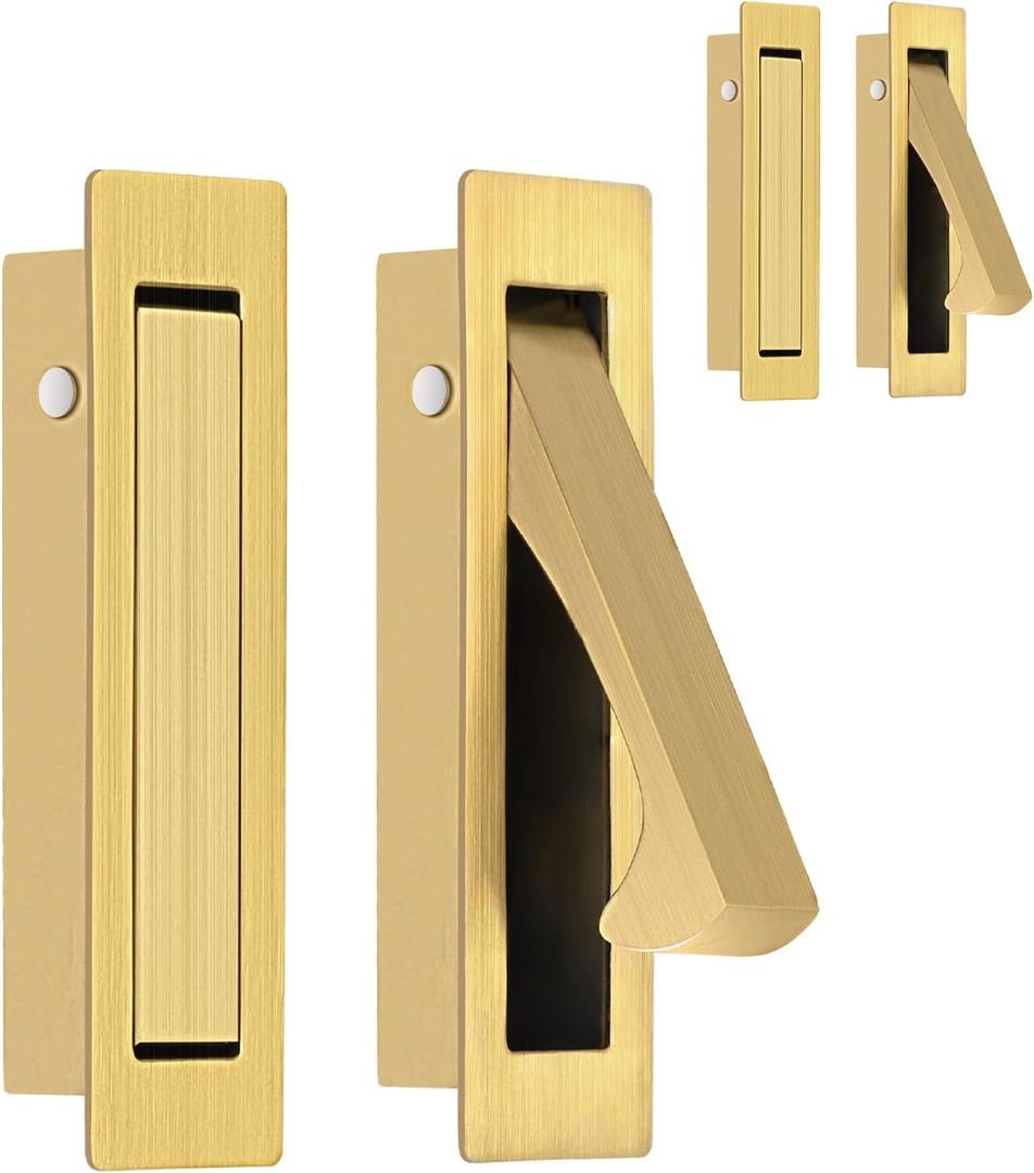 HOMOTEK Recessed Pocket Door Pull Handle, Edge Flush Door Pull, Hidden Door Finger Pull, Modern Pocket Hardware for Sliding Door, Size: 80x22x16mm, Stainless Steel 304 (Brushed Brass,4pack)