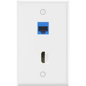 VCE 8K HDMI Ethernet Wall Plate (UL Listed), Female to Female RJ45 CAT6 Keystone Coupler and HDMI Keystone Jack Insert with 2-Port Keystone Wall Plate for HDTV/CAT6/CAT5E Ethernet Cables